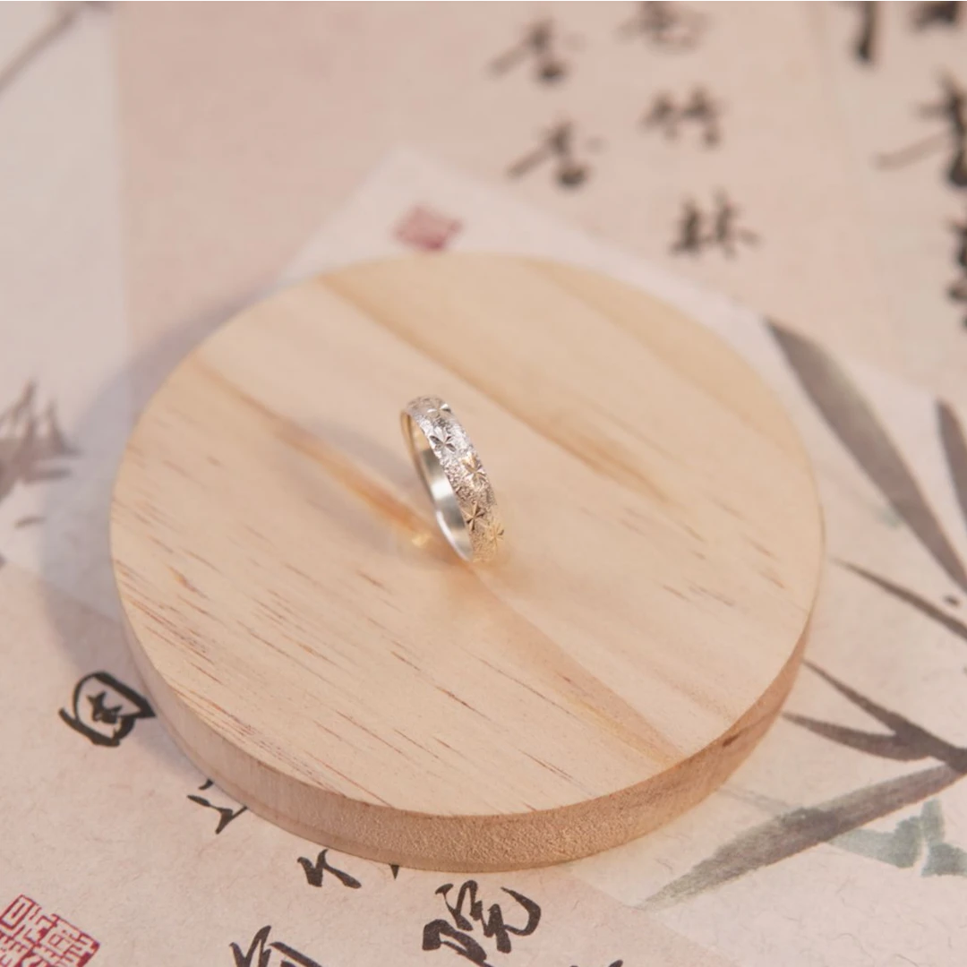 足银戒指 苗人匠银坊  气质满天星开口足银戒指