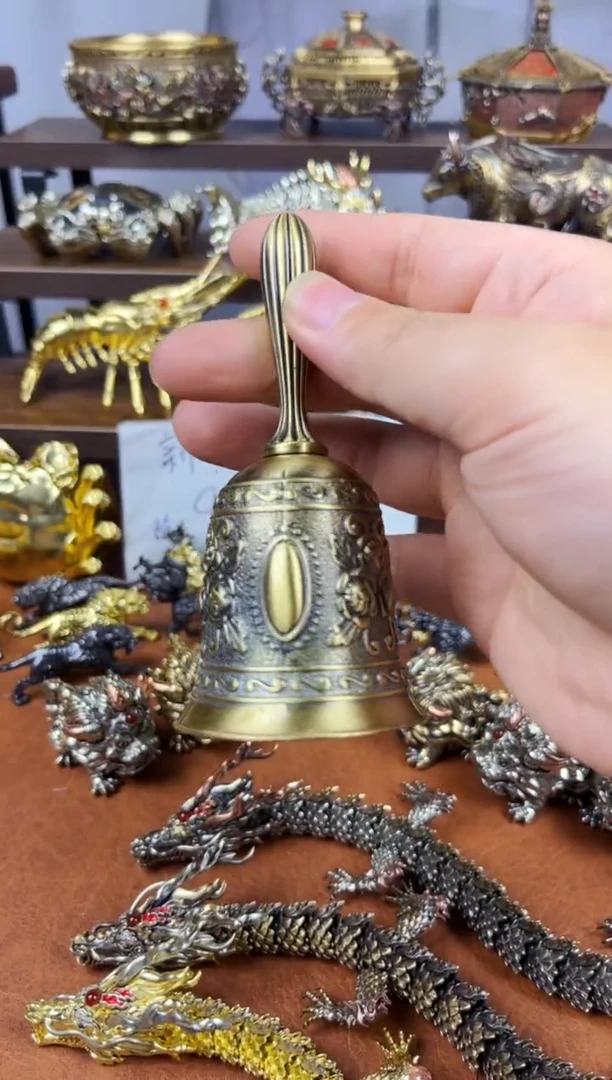 大号两个铃铛黄铜摆件