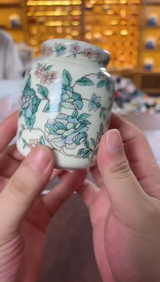 瓷片鸣盏居11111111山茶花茶叶罐