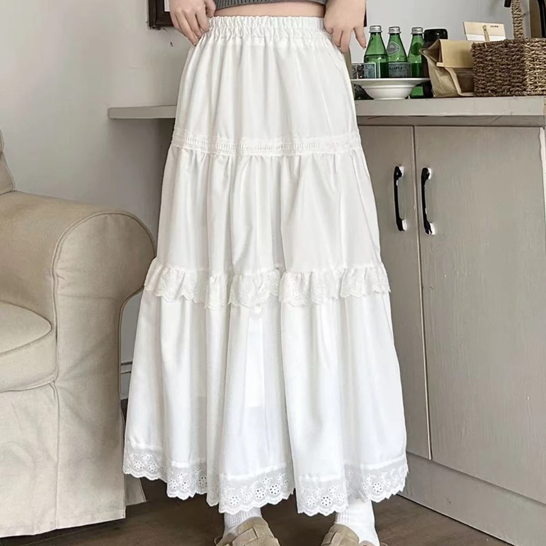 8608春季新款小个子中长款拼接蕾丝白色蛋糕裙半身裙女