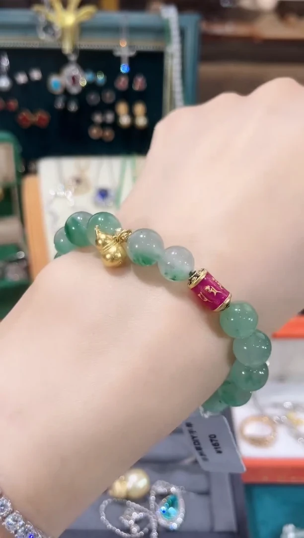 石英质玉（非洲翠）手链银S925镶嵌手链