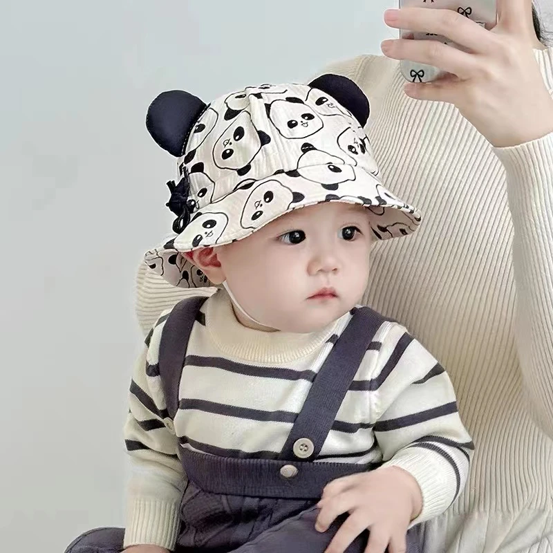 婴儿帽子春秋款渔夫帽宝宝可爱超萌小月龄秋冬款户外防风男童盆帽