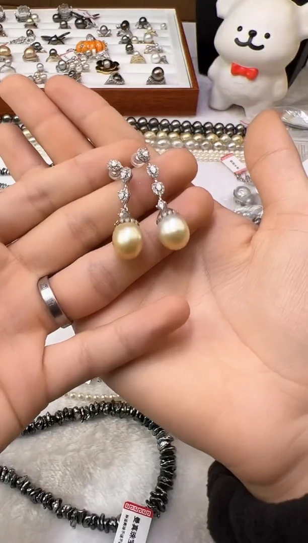 银S925镶嵌耳饰海水珍珠珍珠