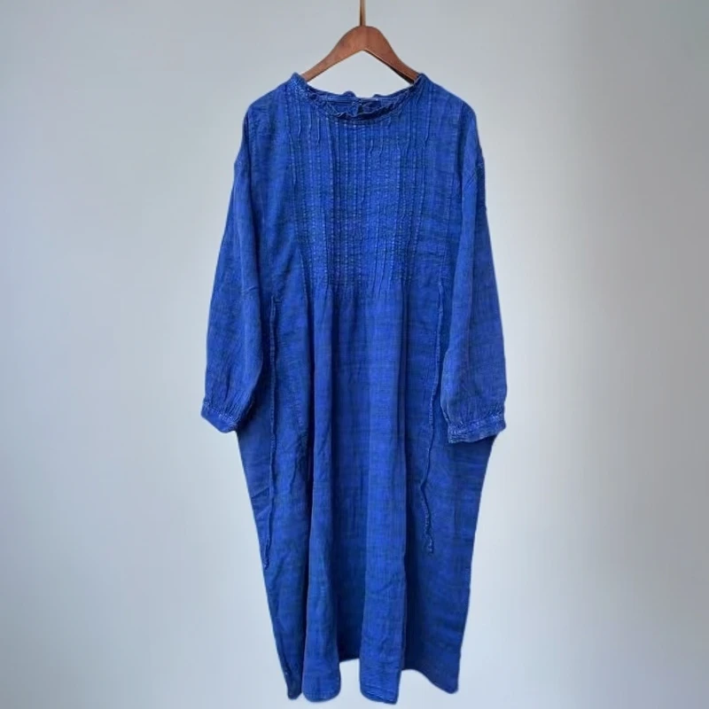 麻料炒色木耳边领系带长款裙袍（衣长125，穿到190斤）