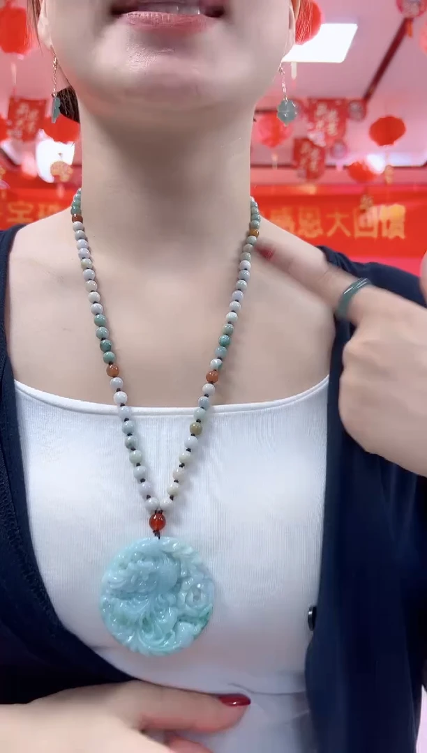 颈饰未镶嵌翡翠孤品凤穿牡丹