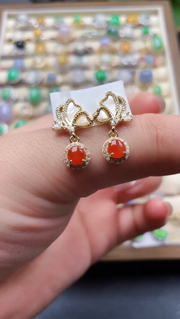 银S925镶嵌翡翠耳饰103