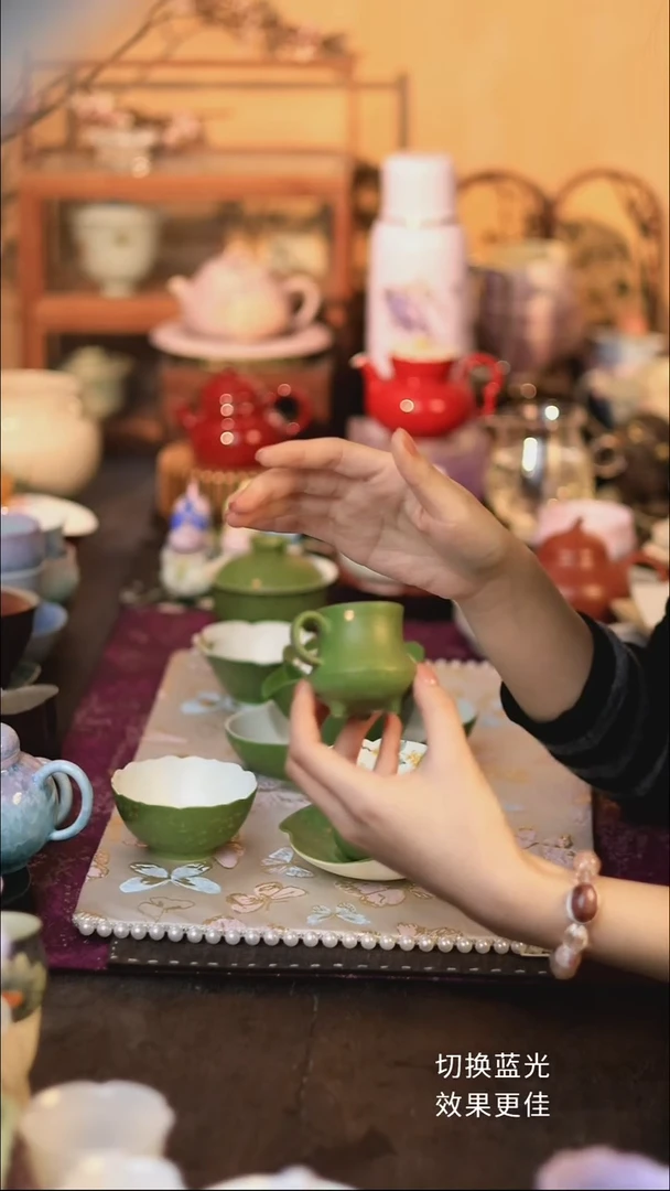 青橘手绘桂花三足杯