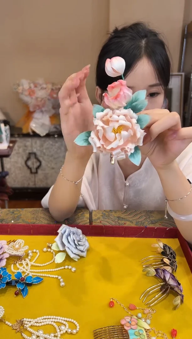 刺绣 非遗绒花（发饰）