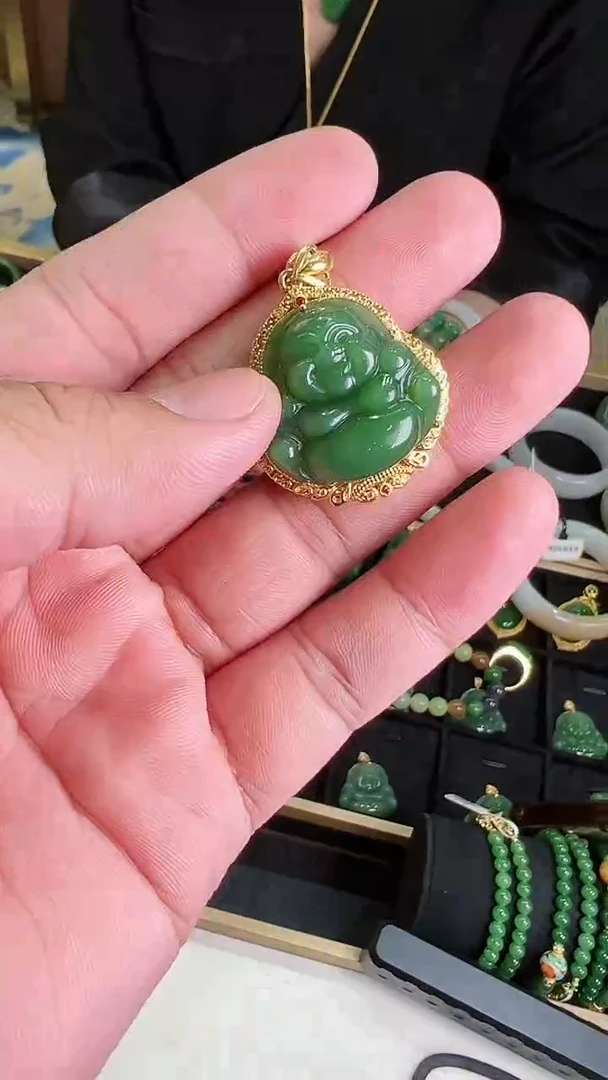 吊坠(不含链)18K金镶嵌和田玉佛公多样性发一1号
