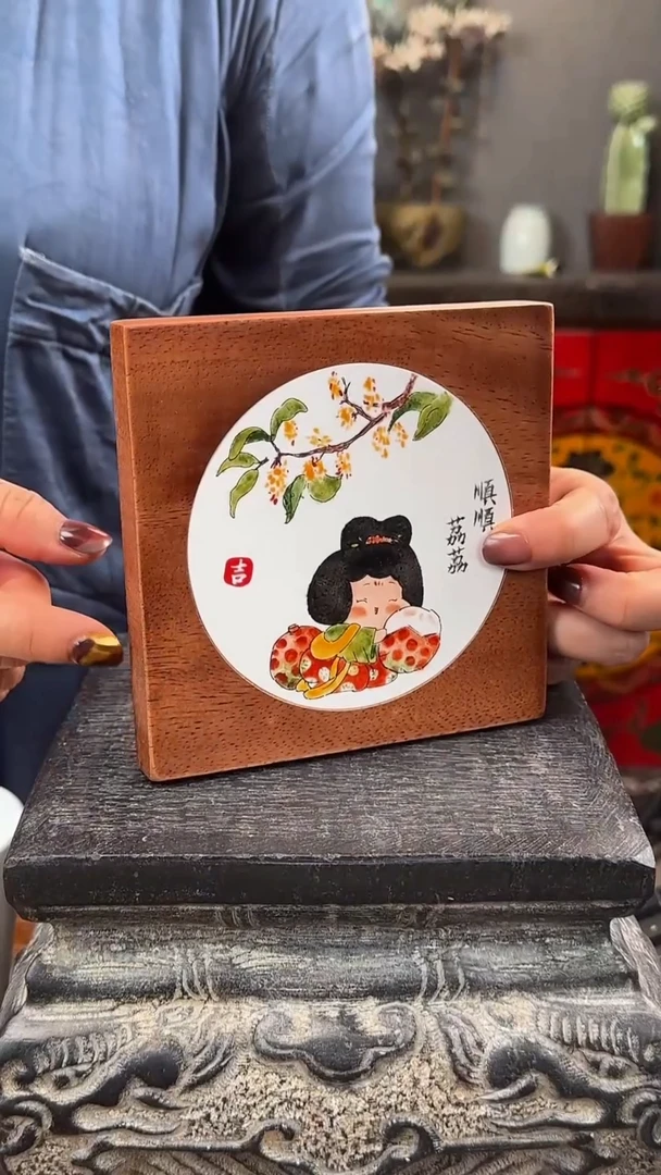 瓷片陶瓷釉上彩南美胡桃木隔热垫杯托茶托