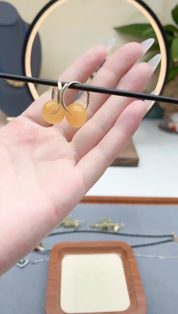 玛瑙/玉髓耳饰银S925镶嵌00黄色耳扣