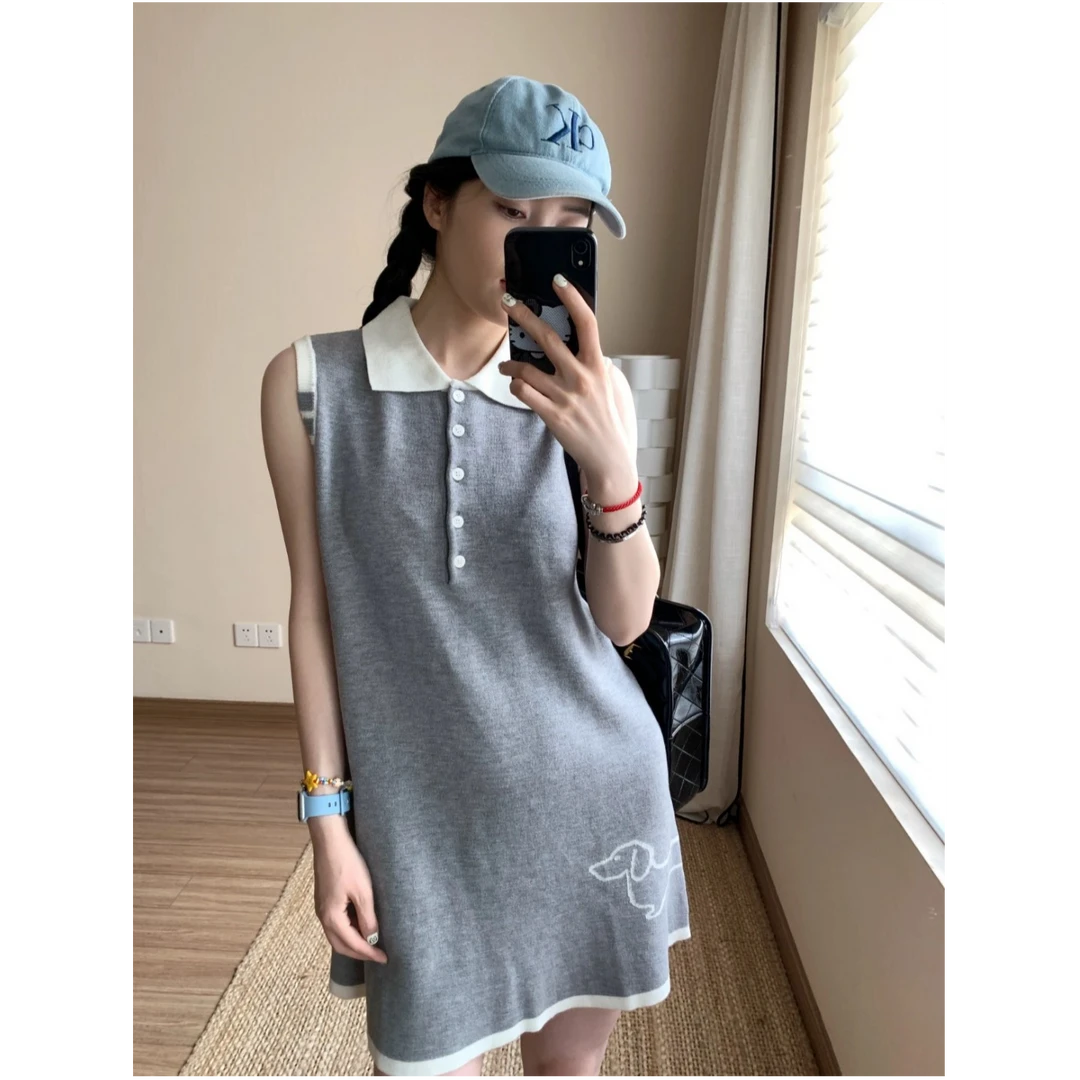 小众不撞款连衣裙2025夏新款学院风小狗针织裙气质减龄无袖背心裙