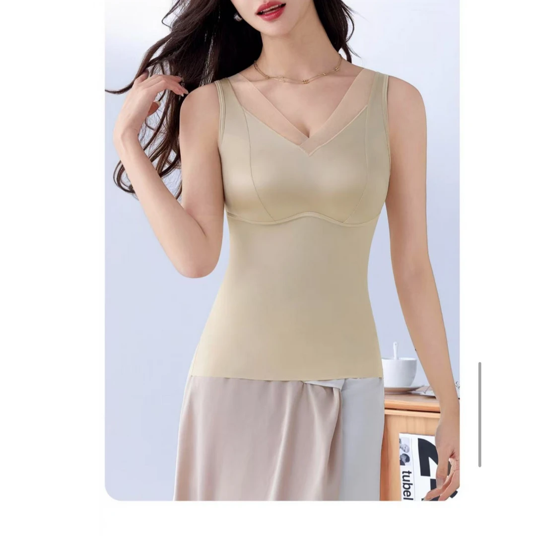美背2025夏季新款弹力带杯罩V领显瘦缎面美背