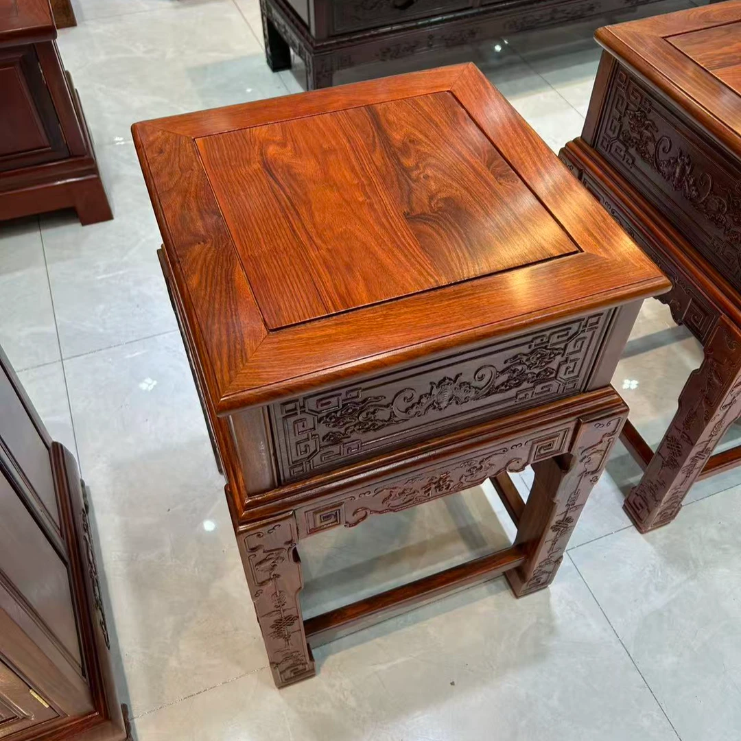 国标红木刺猬紫檀高花几盆景架角几