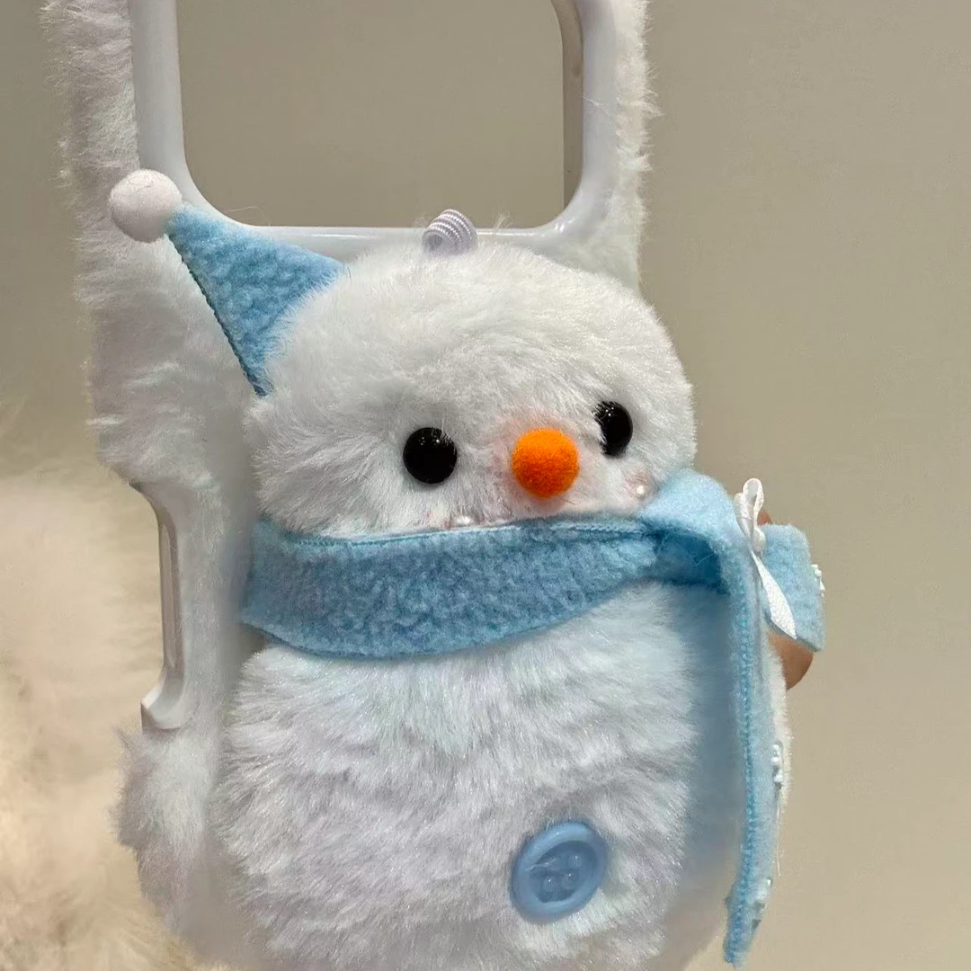 软萌可爱毛绒蓝围巾帽子雪人适用iphone17promax苹果16p手机壳15p
