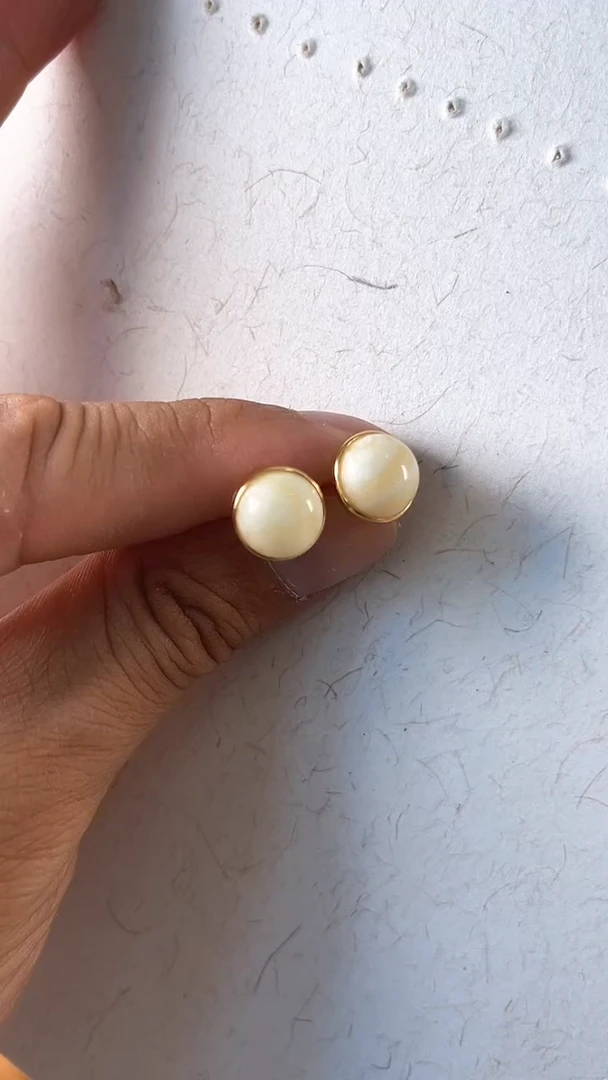 银S925镀金镶嵌蜜蜡耳饰白蜡花耳钉