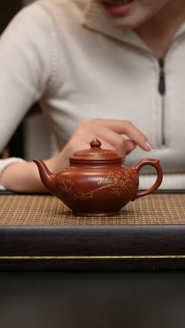 茶壶紫砂鸡血大红袍 笑樱