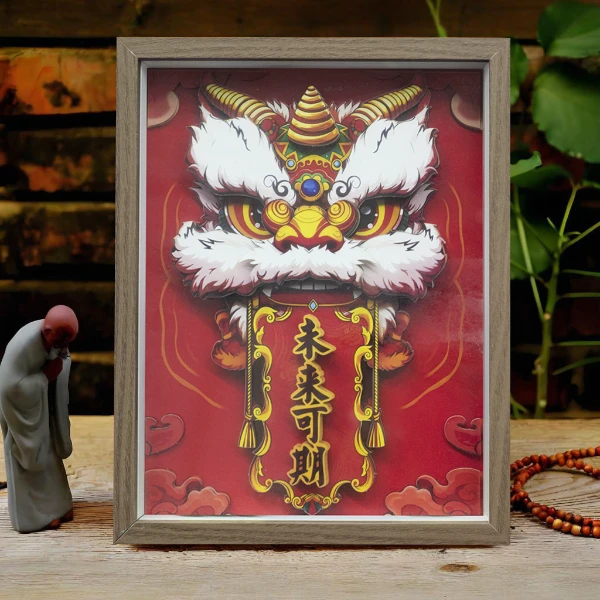 中国风立体剪纸文创醒狮舞狮桌面摆件装饰画乔迁开业礼物狮子2227