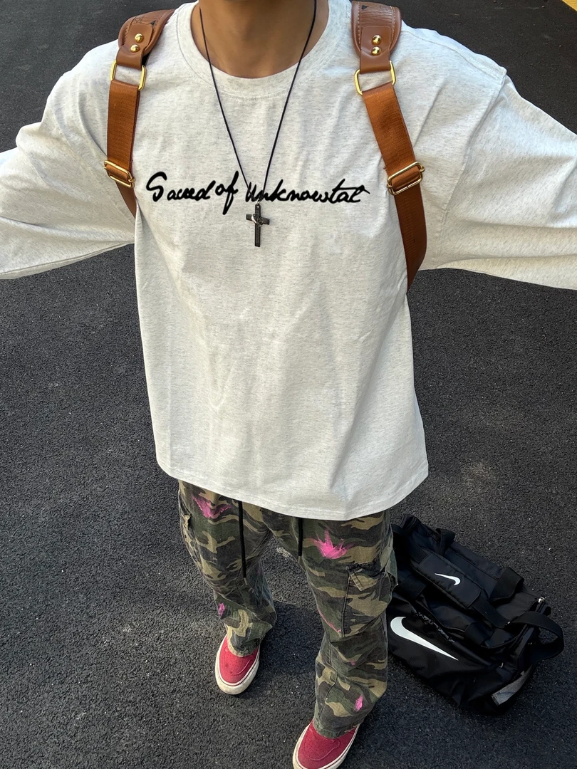 【重磅纯棉】春秋新款潮流圆领美式休闲宽松韩版打底衫男款长袖T恤