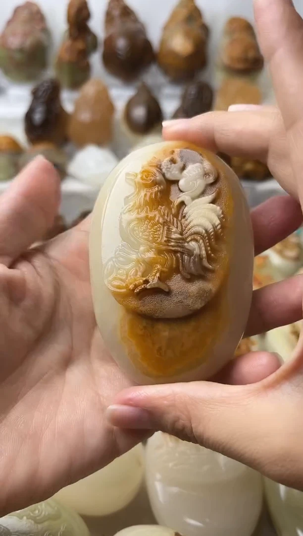 石材方解石手把摆件不退换鸡