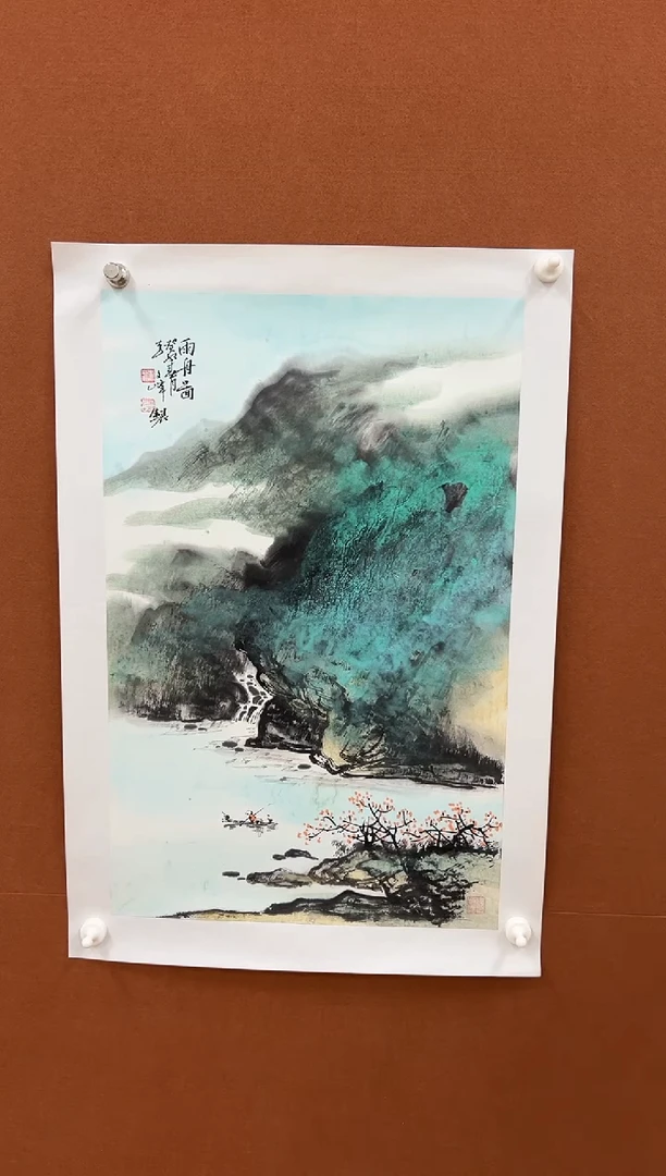 国画李文峰开三泼彩山水