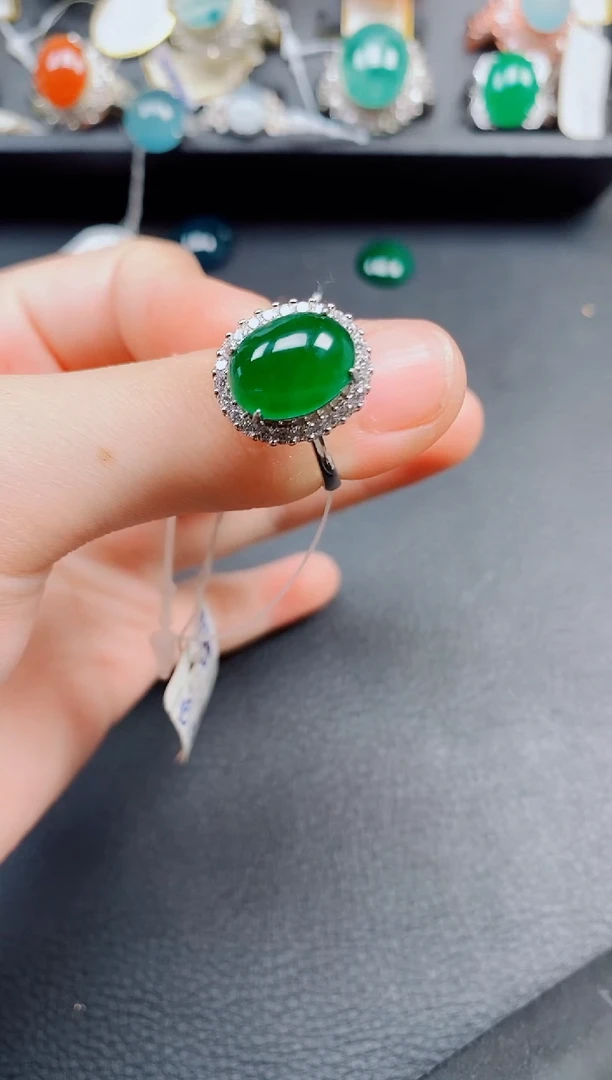 翡翠戒指银S925镶嵌翡翠