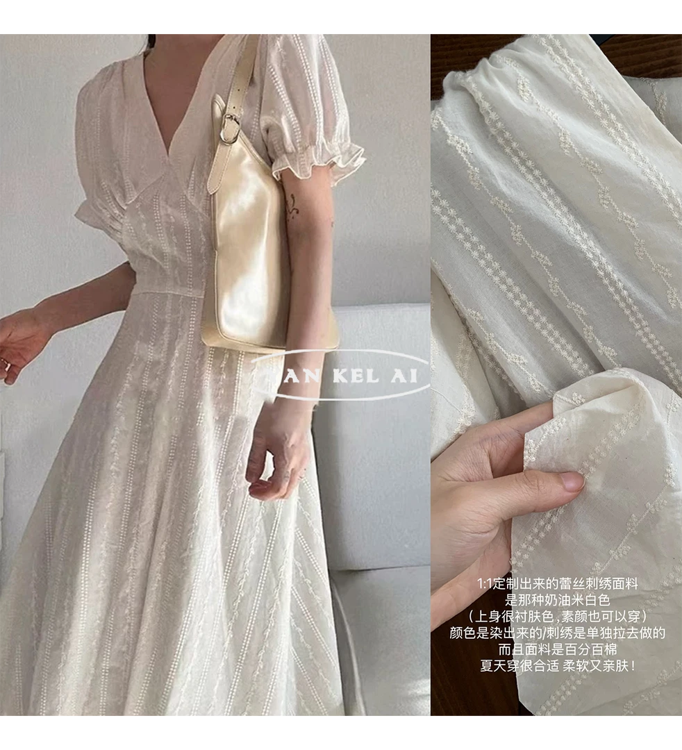 严可莱气质挂定zhi刺绣棉100显瘦连衣裙