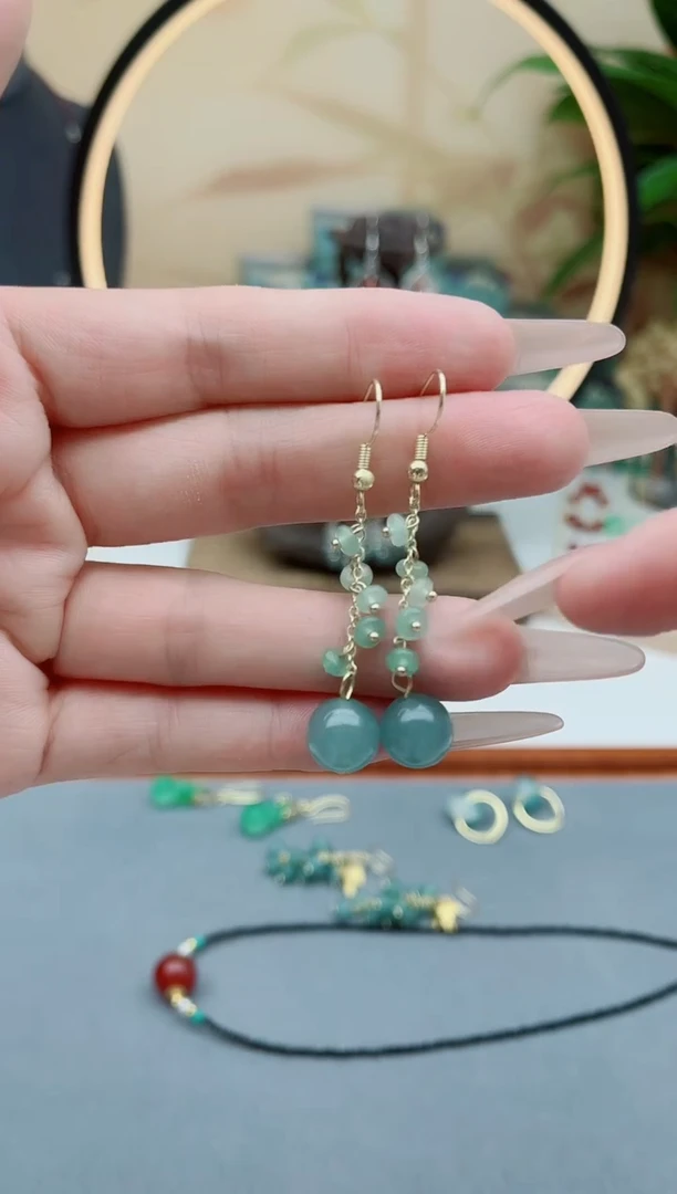 东陵石银S925镶嵌耳饰520