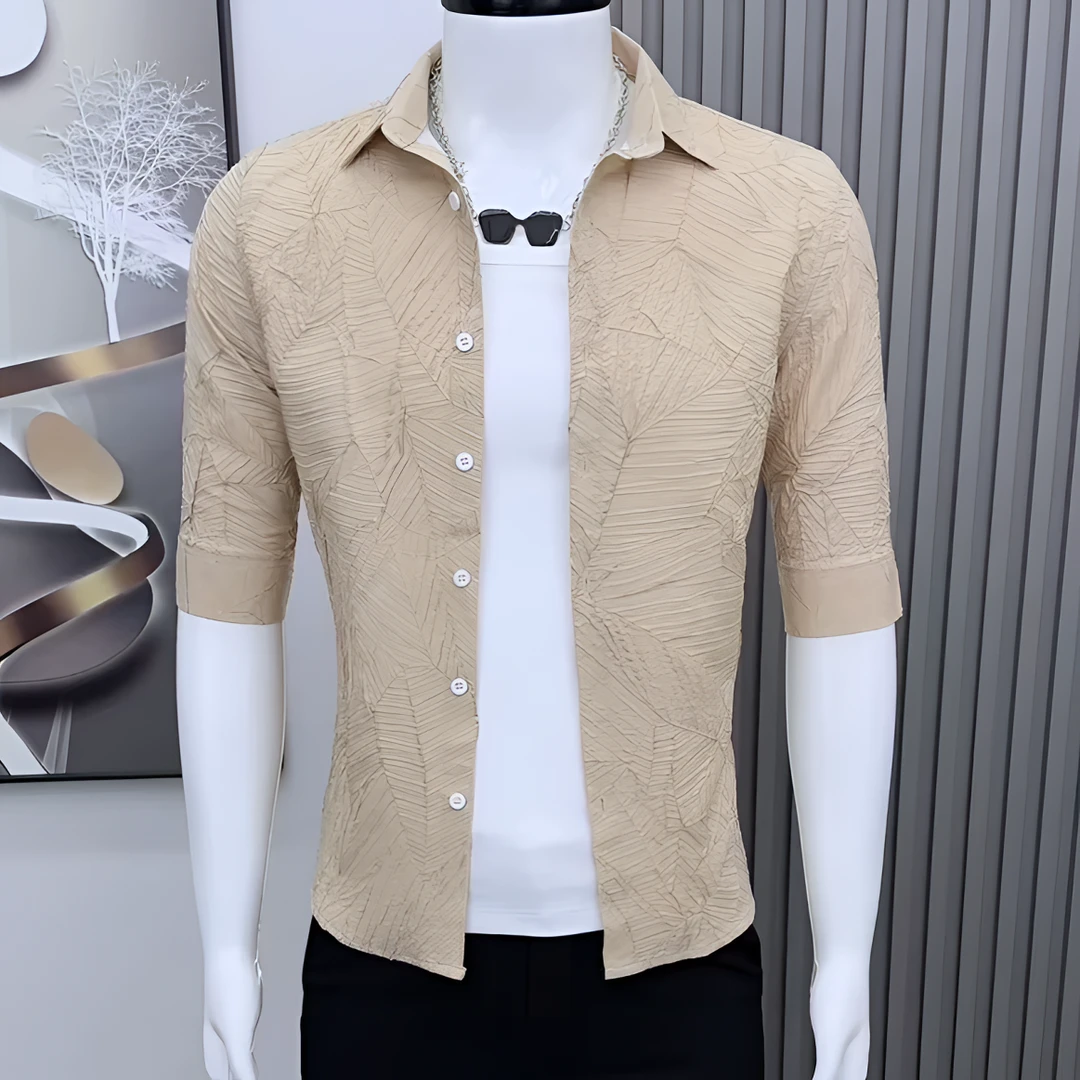 男士夏季新款衬衫简约时尚潮流中袖衬衣修身百搭透气休闲轻熟衬衫