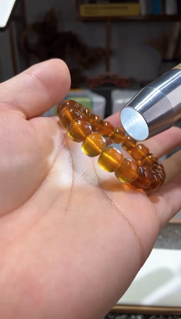琥珀颈饰未镶嵌10+金棕珀老型珠手串