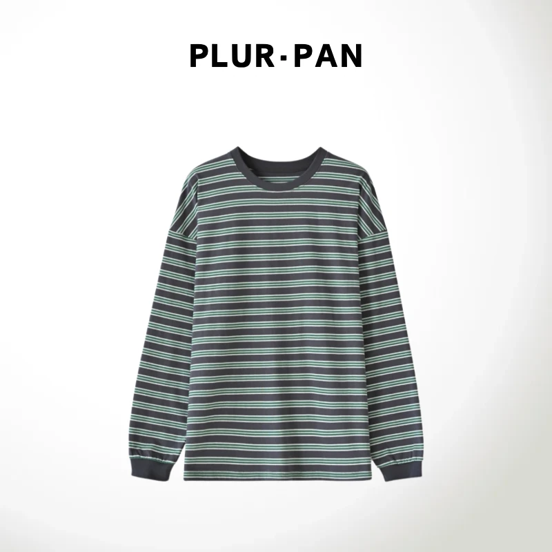 PLUR·PAN经典条纹元素 肌理罗纹圆领长袖 t 恤