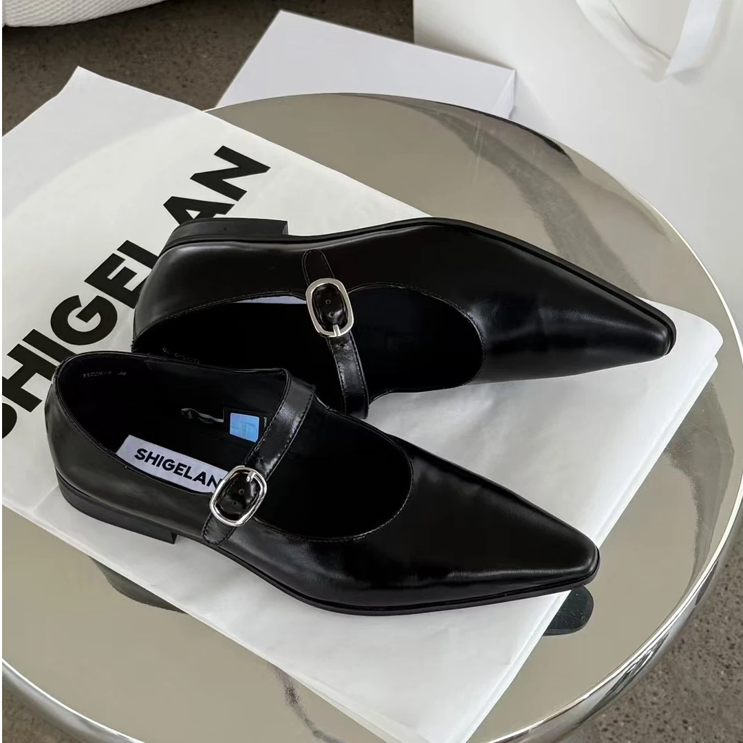 诗歌兰女鞋2025新款气质尖头玛丽珍鞋法式百搭黑色单鞋11225-9