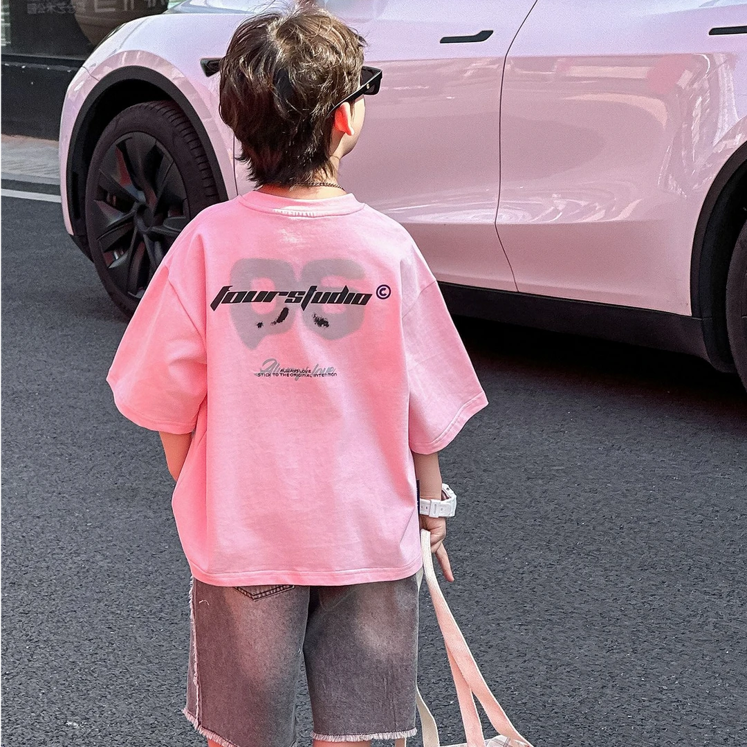 麦哟哟男童夏季短袖洋气时尚休闲印花宽松百搭韩版潮酷潮流半袖