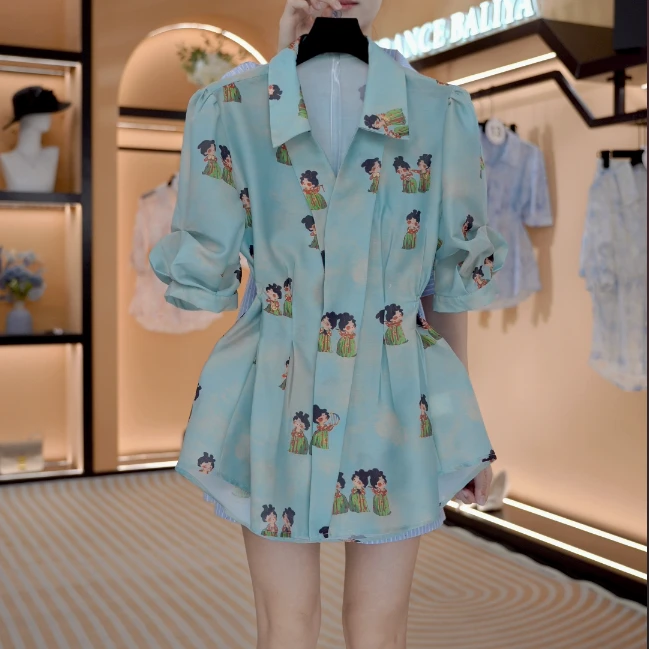 “环肥燕瘦”法式春夏慵懒感中长款宽松休闲衬衫套装   Y692