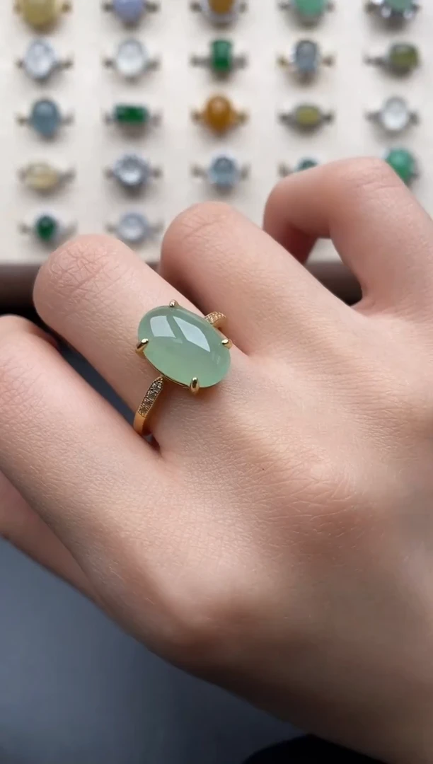 银S925镶嵌戒指翡翠一物一证一礼盒