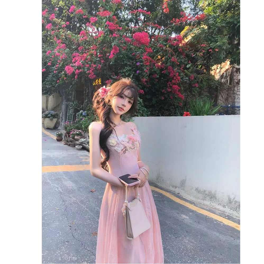 花园梦境2.0 夏季甜美温柔仙气收腰长款连衣裙吊带裙女2025年新款