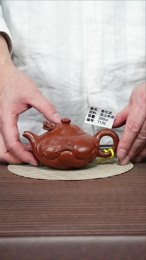 茶壶紫砂T170 龙山朱泥 鱼化龙 200cc