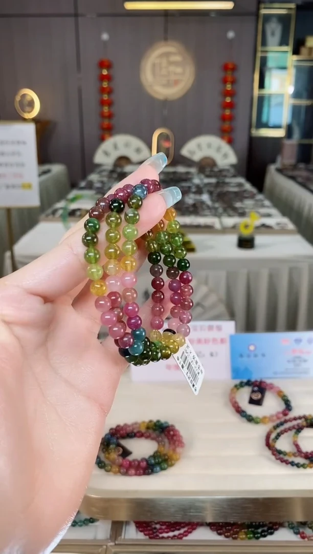 未镶嵌老矿碧玺彩虹三圈手串6mm+碧玺多样性发货一条mz