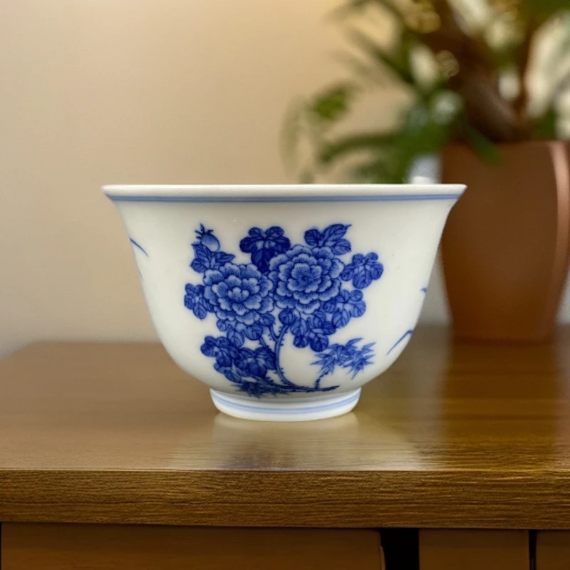 景德镇 小雅青花 小雅款 手绘青花锦上添花主人杯 茶杯 工夫茶具