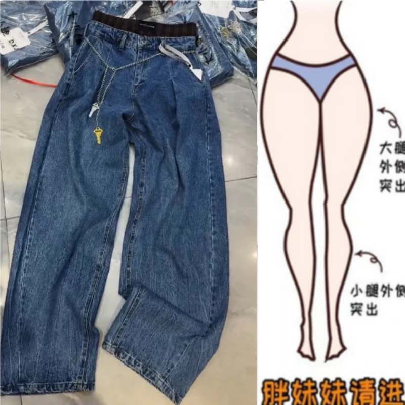 2025新款夏季大码女装高腰直筒宽松阔腿裤显瘦百搭减龄显瘦牛仔裤