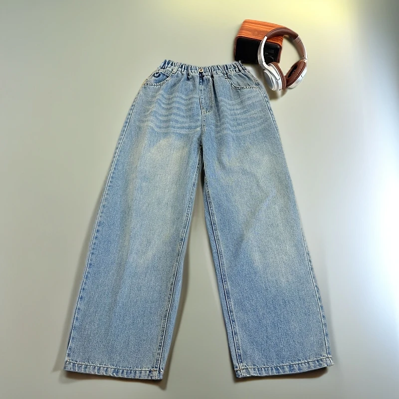 【2025春款新品】青少年时尚百搭宽松笑脸牛仔裤小脚裤HWC001