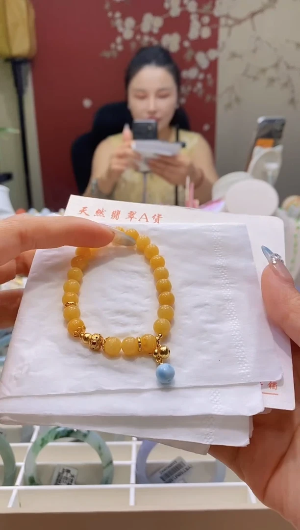 银S925镶嵌手串翡翠左**左152号黄翡手串/左左偏左
