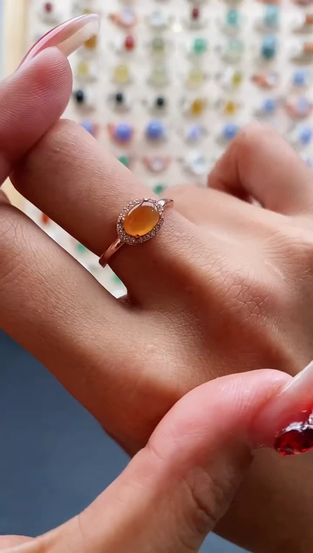 【闪购商品】翡翠戒指银S925镶嵌缅甸天然A货翡翠222 1+