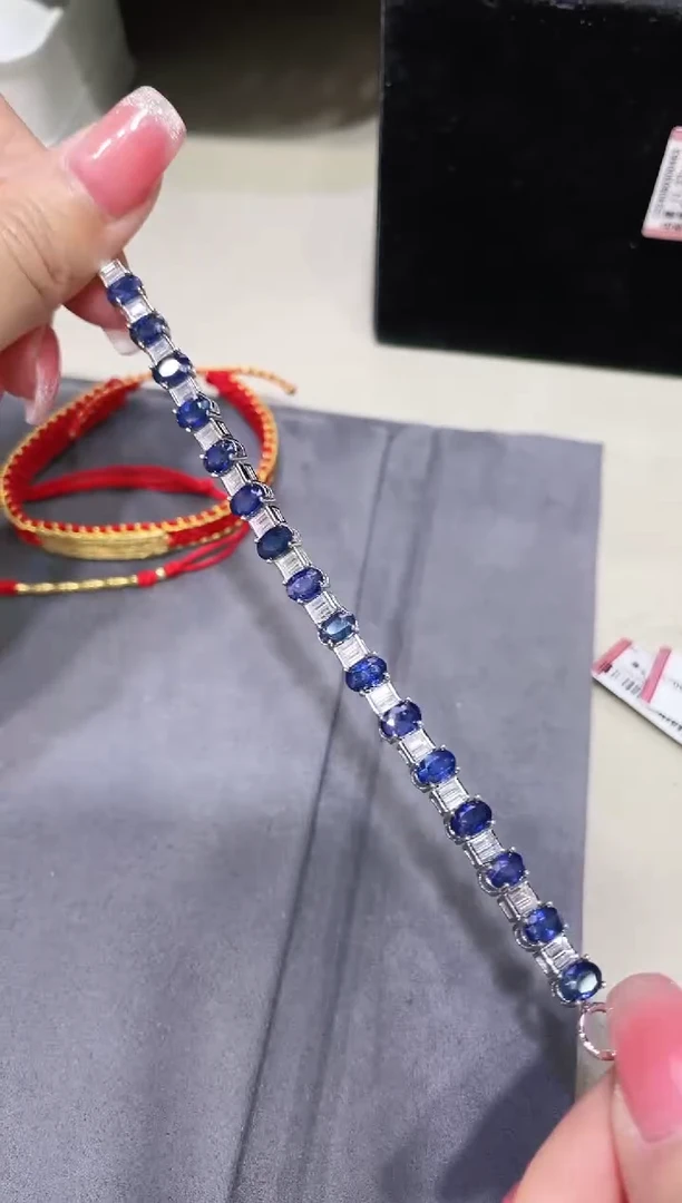 S925银镶嵌蓝宝石手链