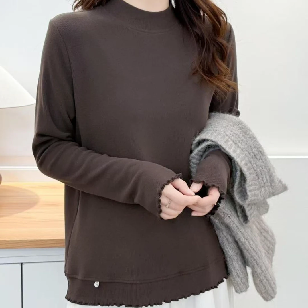 99076 竹摆波浪边纽扣内搭上衣T恤