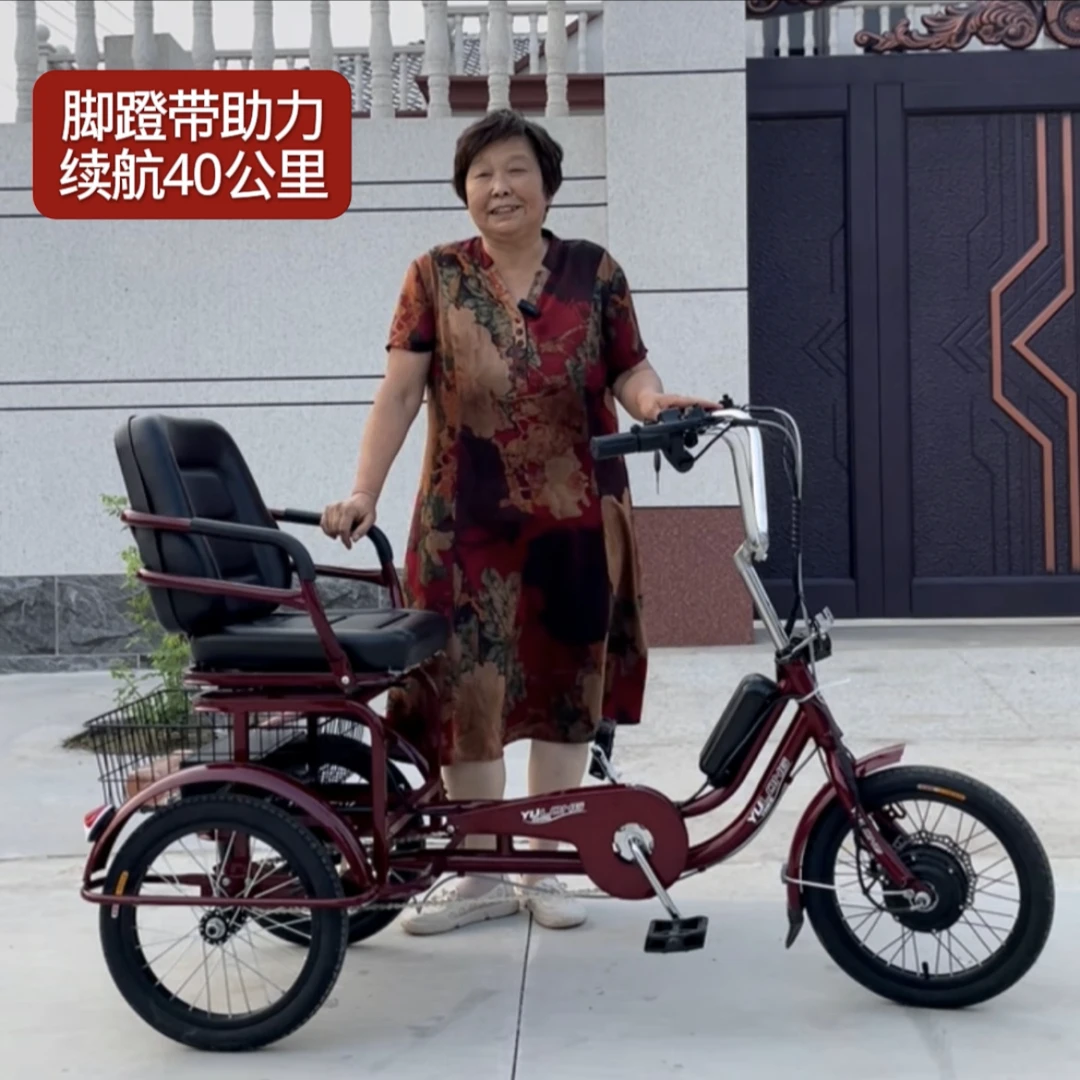 老年脚蹬助力两用三轮车豪华软座椅舒适休闲脚踏助力人力代步三轮