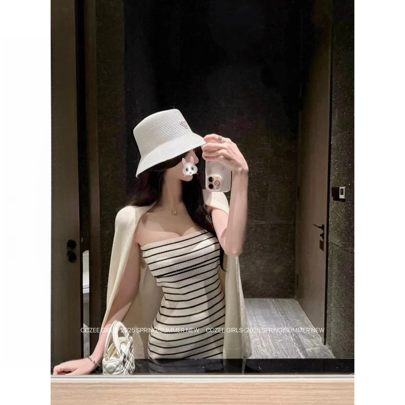 轻奢超火的 清晨画廊 抹胸条纹连衣裙