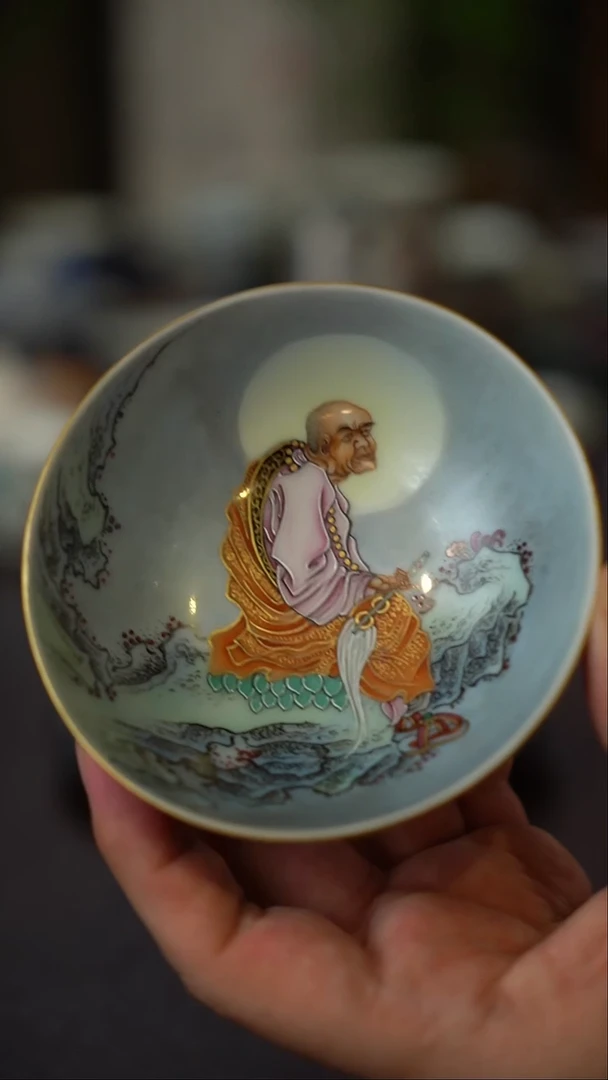 景德镇高端茶器手绘陶瓷茶具好物釉上罗汉陶瓷品茗杯单杯