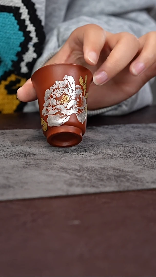 茶杯紫泥朱泥金银牡丹