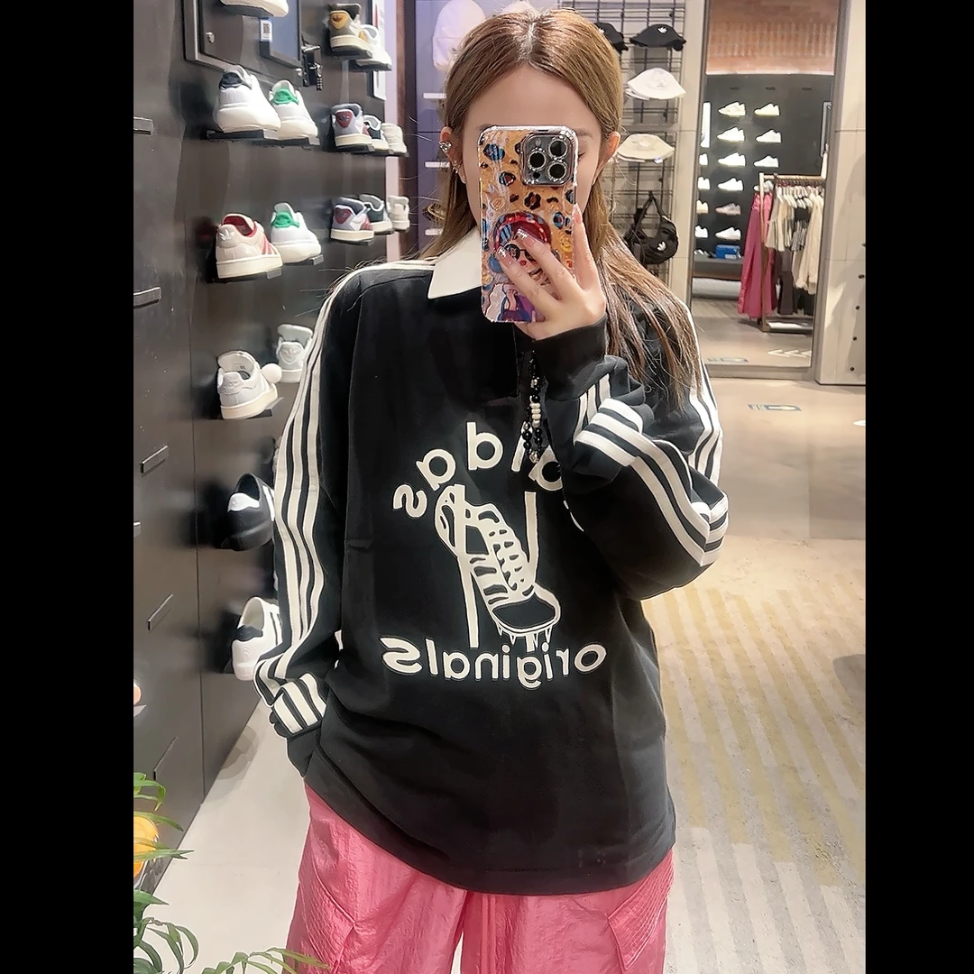 adidas/阿迪达斯三条纹男女 复古穿搭运动修身长袖圆领T恤JD1091